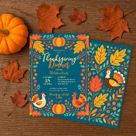 Turkos Folkkonst Kalkon Thanksgiving Potluck Midda Inbjudningar