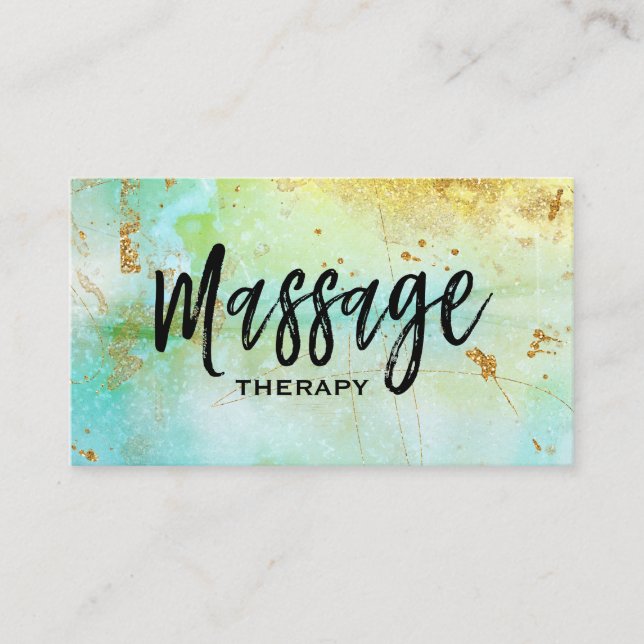 ** Turkos för guld för Grunge för massageterapeut Visitkort (Framsida)