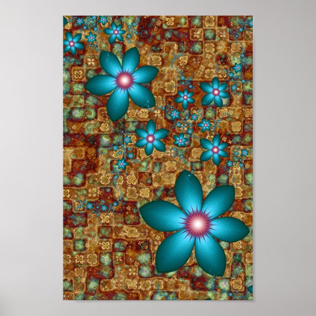 Turkos Fractal Flowers Poster (Framsidan)