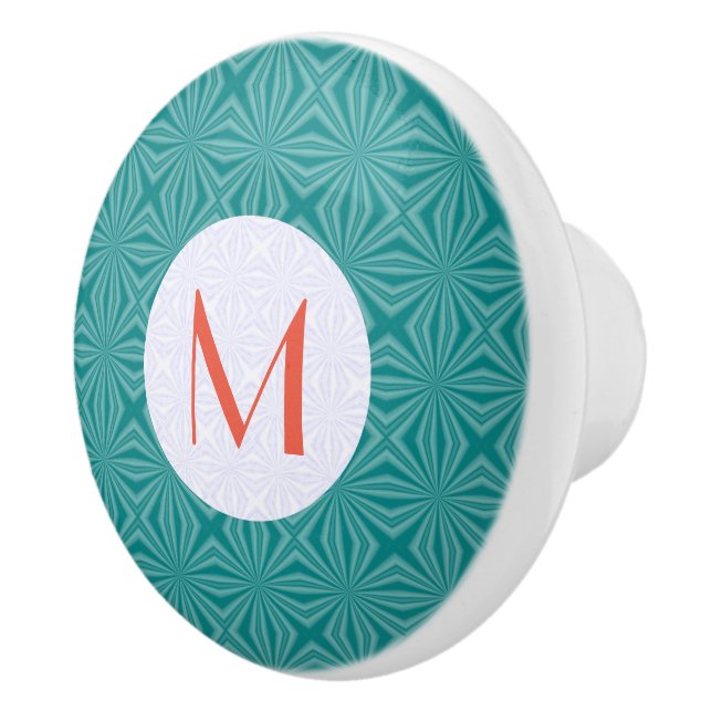 Turkos Fraktal Röd Monogram Vit Cirkel Knopp (Höger)