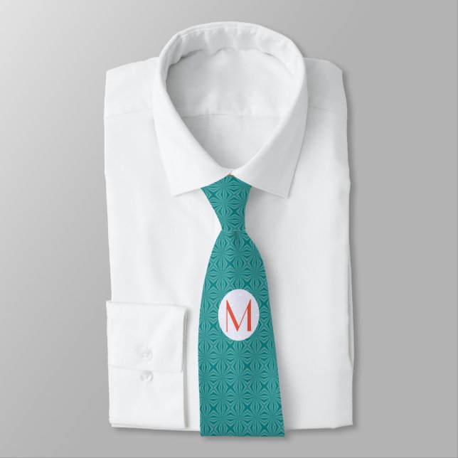 Turkos Fraktal Röd Monogram Vit Cirkel Slips (Bunden)
