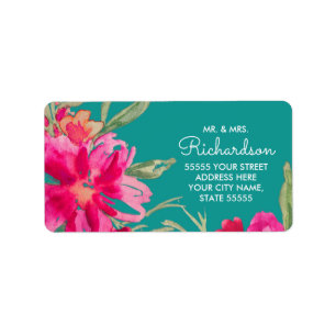 Turkos Fuchsia Blommigt Returetiketter Adressetikett