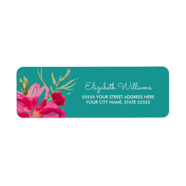 Turkos Fuchsia Blommigt Returetiketter Returadress Etikett (Framsidan)
