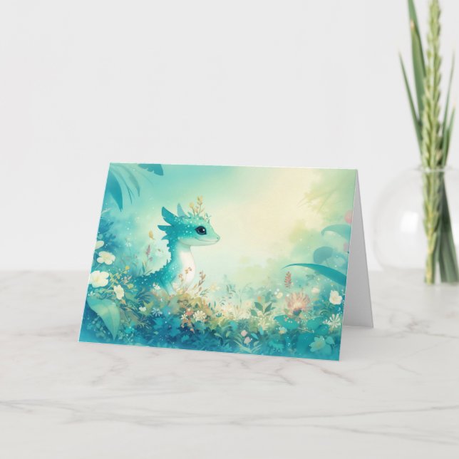 Turkos Gecko Mitt Emellan Drömska Blommor Kort (Framsida)