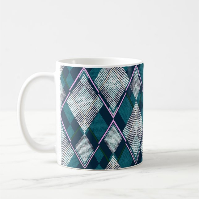 Turkos Geometric Rhombi Seamless Mönster Kaffemugg (Vänster)