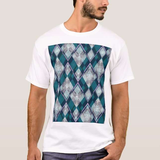 Turkos Geometric Rhombi Seamless Mönster T Shirt (Framsida)