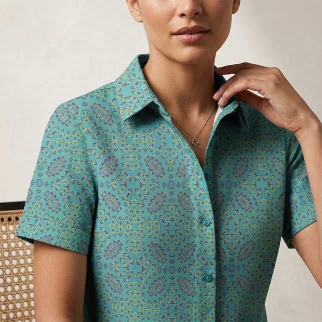 Turkos Geometrisk Boho Marockansk Moasikmönster Tyg (Skapare uppladdad)