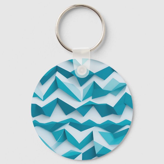 Turkos geometrisk Chevron 3D-mönster Nyckelring (Framsida)