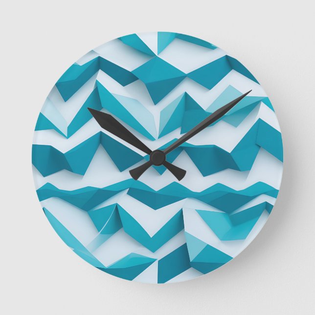 Turkos Geometrisk Chevron 3D-mönster Rund Klocka (Framsida)