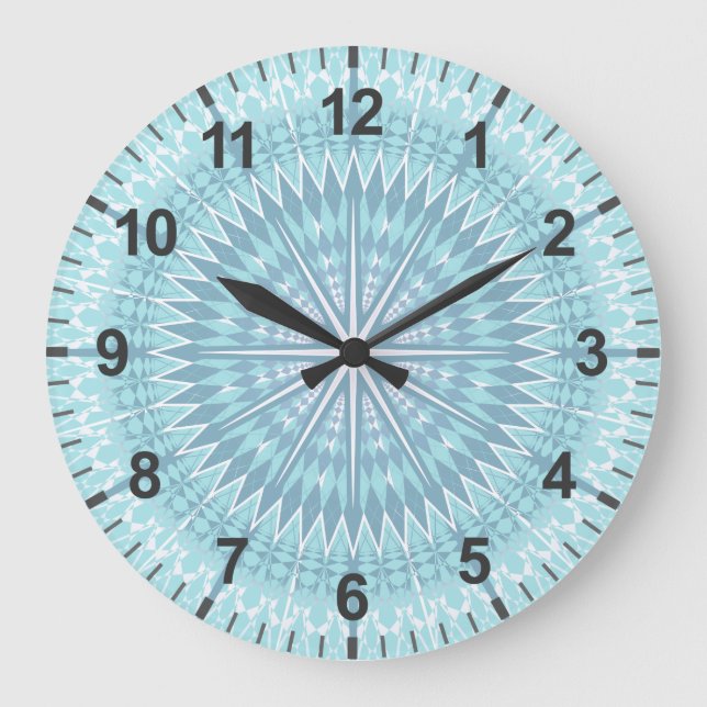 Turkos geometrisk modern mandala stor klocka (Framsida)
