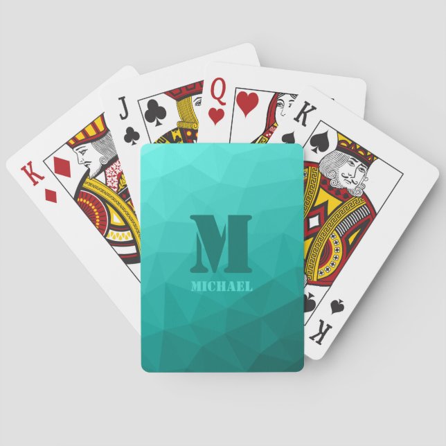 Turkos geometrisk nätmönster Monogram Casinokort (Baksidan)