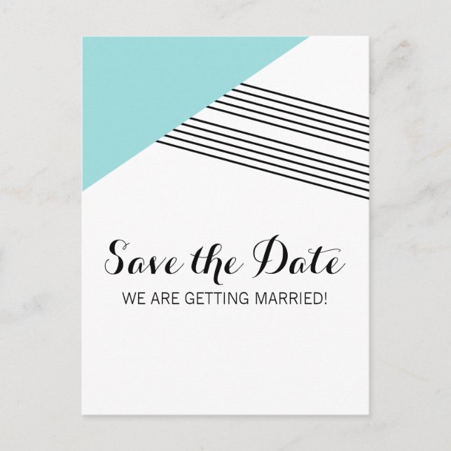 Turkos geometrisk rand Save the Date-brevkort Meddelande Vykort (Framsida)
