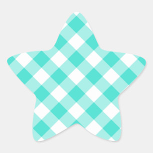 Turkos Gingham-mönster Stjärnformat Klistermärke