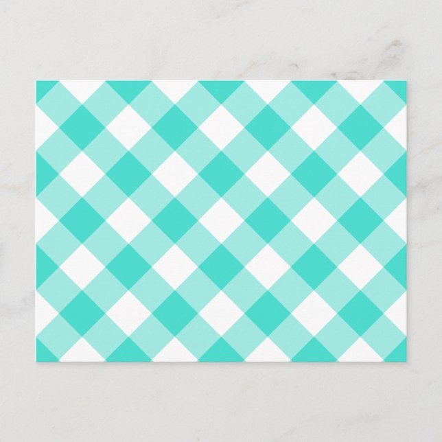 Turkos Gingham-mönster Vykort (Framsida)