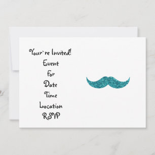 Turkos glitter mustasch inbjudningar