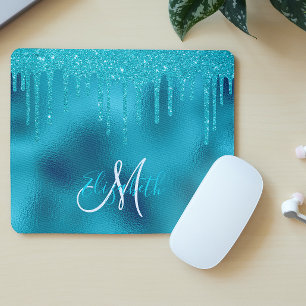 Turkos Glitterdropp Personlig Monogram Musmatta