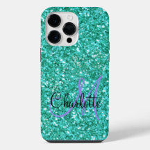 Turkos gnistrande glittermonogram 