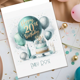 Turkos Grå Glamorös Återupplivande 20-årsdag Kort