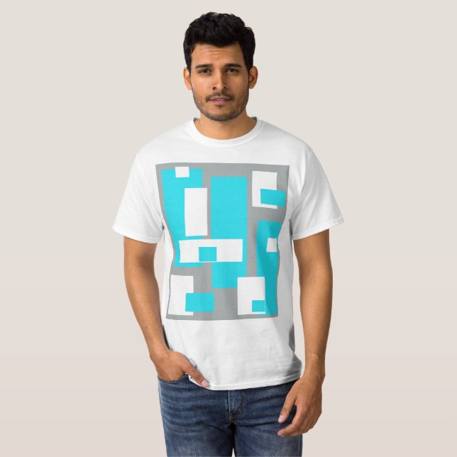 Turkos, grå och vit block T-Shirt (Hel framsida)