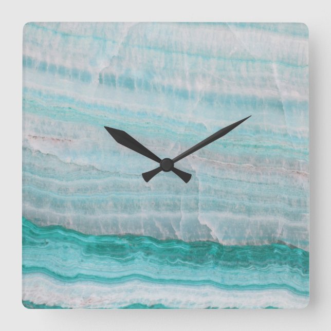 Turkos Granite Stone-lager Wave-utskrift Fyrkantig Klocka (Framsida)