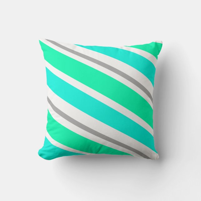 Turkos & Grått Candy Stripe Dekorativ kudde (Framsida)