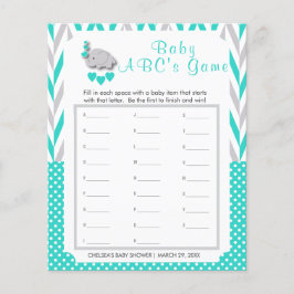 Turkos & Grått Elephant Baby Shower - ABC:s Flygblad