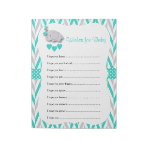 Turkos & Grått Elephant Baby Shower - Önskemål Anteckningsblock