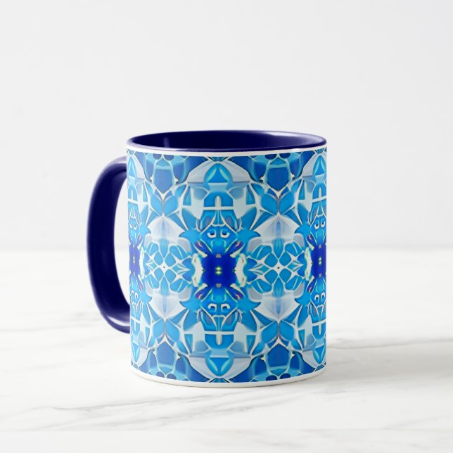 Turkos, Grått och koboltblått Tile Mönster Mugg (Framsida vänster)