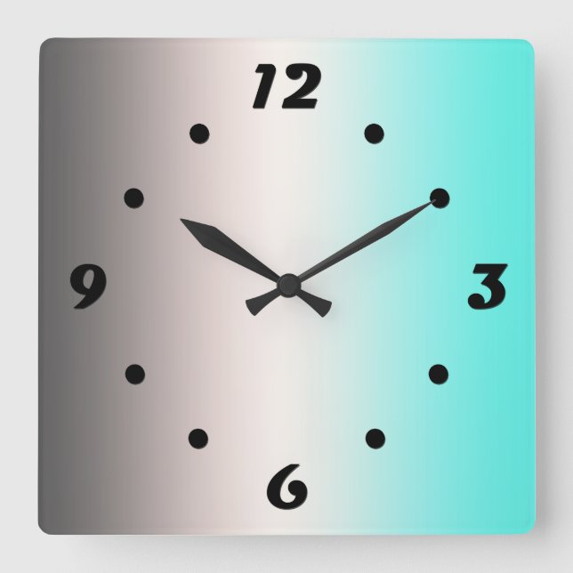 Turkos grått Ombre Square Wall Clock Fyrkantig Klocka (Framsida)