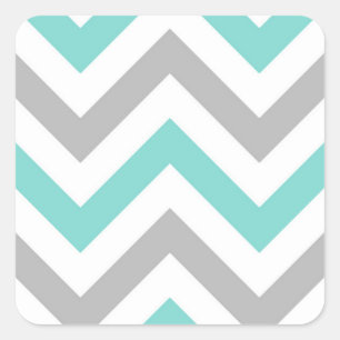 Turkos, Grått, Wht Large Chevron ZigZag Mönster Fyrkantigt Klistermärke
