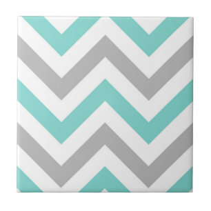 Turkos, Grått, Wht Large Chevron ZigZag Mönster Kakelplatta