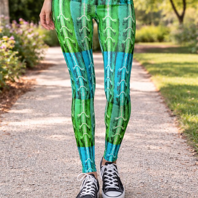 Turkos Grön Abstrakt Mönster Djärv Konstnärlig Sti Leggings (Skapare uppladdad)