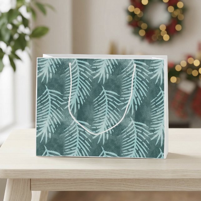 Turkos Grön Akvarell Tropisk Blad (Teal Green Watercolor Tropical Leaf Large Gift Bag)