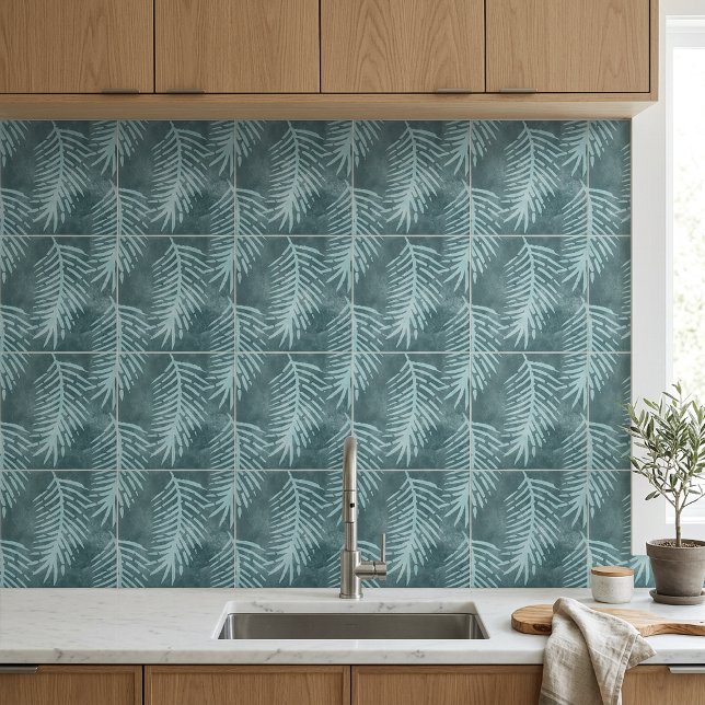 Turkos Grön Akvarell Tropisk Blad Kakelplatta (Teal Green Watercolor Tropical Leaf Ceramic Tile)