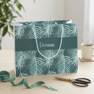 Turkos Grön Akvarell Tropisk Blad Monogram Namn