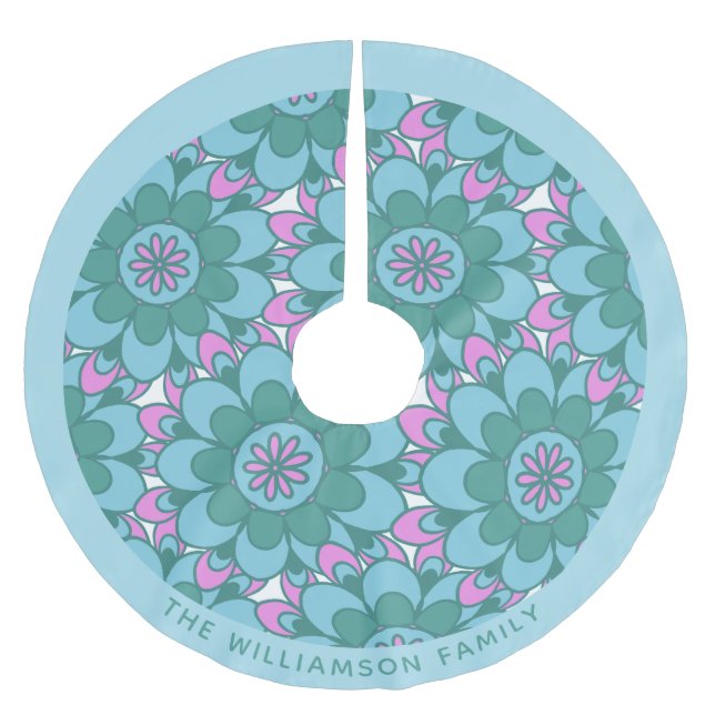 Turkos Grön Boho Mandala Blommig Konst Personlig Julgransmatta Borstad Polyester (Framsidan)