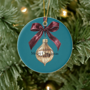 Turkos Grön Burgunder Slinga Guld Ornament Jul