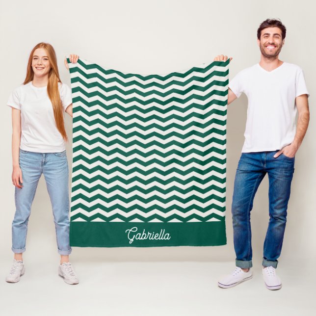 Turkos Grön Chevron sicksack randmönster Fleecefilt (På plats)