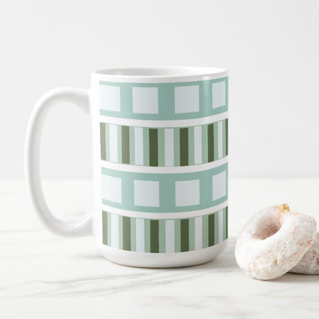 Turkos Grön Fyrkantiga Ränder Geometrisk Kaffemugg (Med munk)