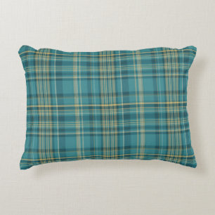 Turkos Grön Gul Beige Rutig Tartan Mönster Prydnadskudde