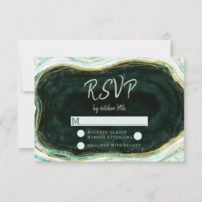 Turkos Grön & Guld Agat Bröllop RSVP Svar (Framsida)