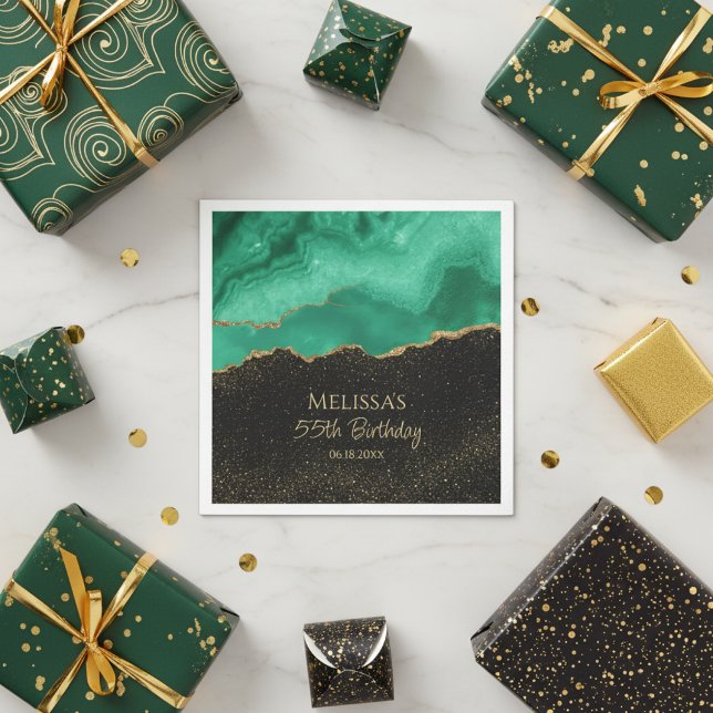 Turkos Grön Guld Glitter Abstrakt Akvarell Marmor Pappersservett (Skapare uppladdad)
