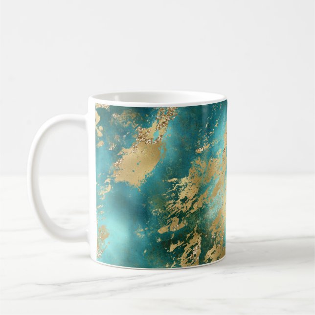 Turkos Grön Guld Marmor  Kaffemugg (Vänster)