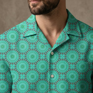Turkos Grön och Röd Geometrisk Kalejdoskop Mandala Tyg