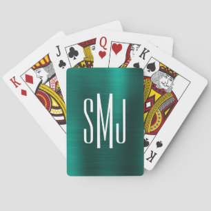 Turkos Grön Ombre Folie Trebokstavsmonogram Casinokort