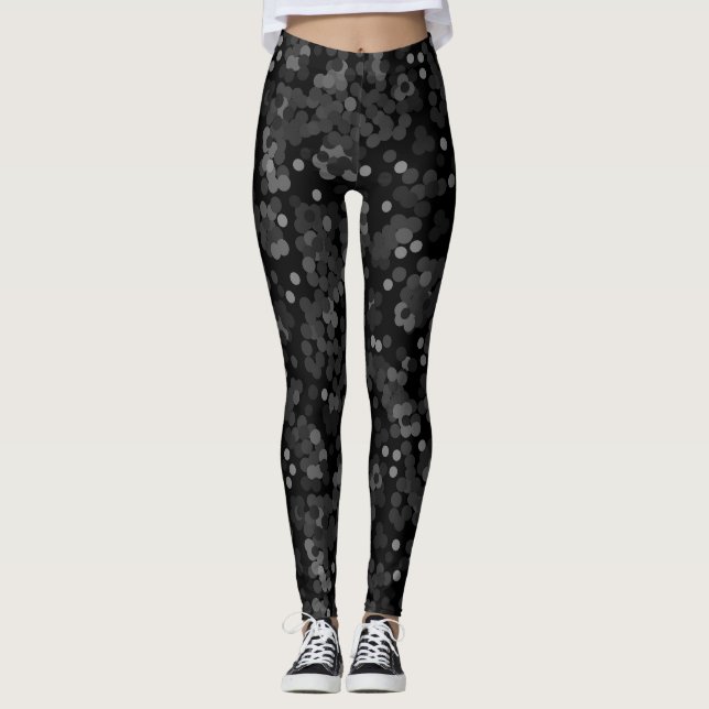 Turkos grön prickmönster på svart leggings (Framsida)