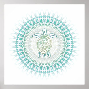 Turkos Grön Sköldpadda Mandala Kust Poster