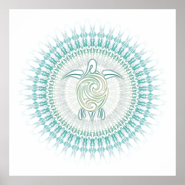 Turkos Grön Sköldpadda Mandala Kust Poster (Framsidan)