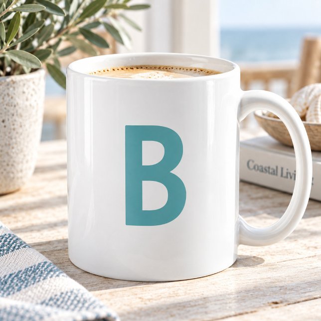 Turkos Grön Stor Initial Bokstav Modernt Monogram Kaffemugg (Skapare uppladdad)