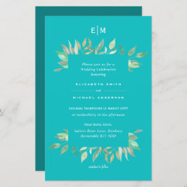 Turkos Grönska Blad Budget Bröllopsinbjudan A9